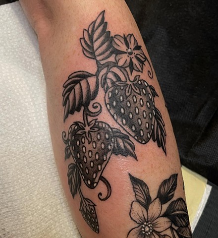 Strawberry tattoo by Alecia Thomasson
