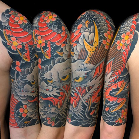 Japanese Dragon Half Sleeve  by Fran Massino at stay humble tattoo company in baltimore maryland the best tattoo shop and artist in baltimore maryland specializing in Japanese tattoo