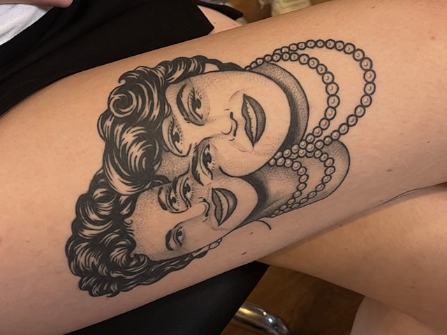 Healed Grammy morph tattoo by Alecia Thomasson