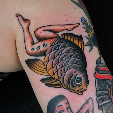 Reverse Mermaid tattoo  by Fran Massino at stay humble tattoo company in baltimore maryland the best tattoo shop and artist in baltimore maryland specializing in Japanese tattoo