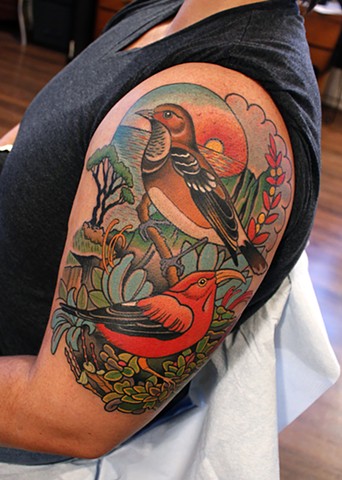 birds and landscape tattoo by dave wah at stay humble tattoo company in baltimore maryland the best tattoo shop in baltimore maryland