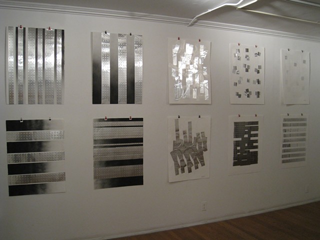 Art, work on paper, prints, relief prints, embossed, stenciled, on Rives BFK paper, 2012, by Robert Fields