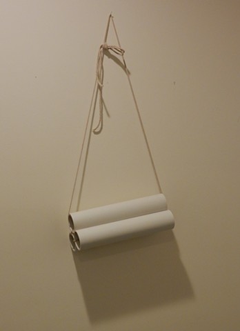Robert Fields, “…here until you return.” (Name please?). 2019. PVC pipe and cotton rope on a nail. 30 x 12-1/2 x 5 inches.