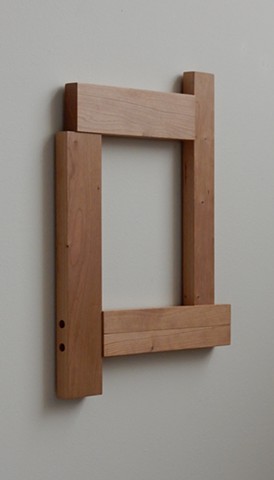 Contemporary, geometric, post-minimal, wall mounted wood sculpture by Robert Fields, "Shoulders still sturdy. (For Rep. John L.)," 19-1/4 x 14-1/4 x 1 inches, 2017.