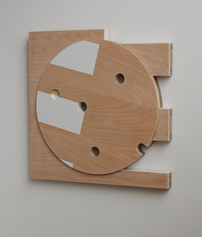 A low-relief, painted wood, wall-hung sculpture done in the manner of post-minimalism, geometric abstraction. " 'Let it be an arms race.' --Donald Trump." Robert Fields, 2016, Chicago, IL. 