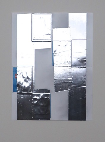 Robert Fields, 2020, Contemporary, minimal art, collage, paper game tickets, with graphite and self-adhesive aluminum tape on incised, YUPO® polypropylene sheet.