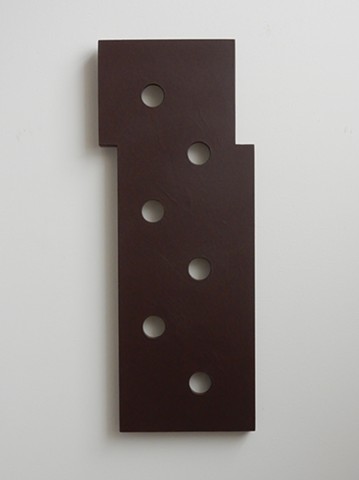 A low-relief, painted wood, wall-hung sculpture done in the manner of post-minimalism, geometric abstraction. "No, not now." Robert Fields, 2016, Chicago, IL. 