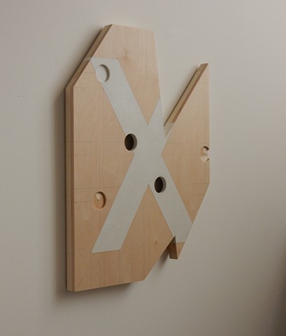 A low-relief, painted wood, wall-hung sculpture done in the manner of post-minimalism, geometric abstraction. "Better to stand in silence." Robert Fields, 2016, Chicago, IL. 