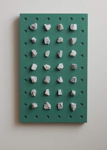 A low-relief, painted wood, wall-hung sculpture done in the manner of post-minimalism, geometric abstraction. "Would you notice?" Robert Fields, 2016, Chicago, IL. 