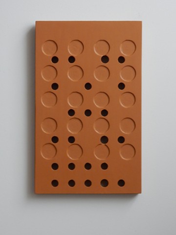 A low-relief, painted wood, wall-hung sculpture done in the manner of post-minimalism, geometric abstraction. "If not now, when?" Robert Fields, 2016, Chicago, IL. 
