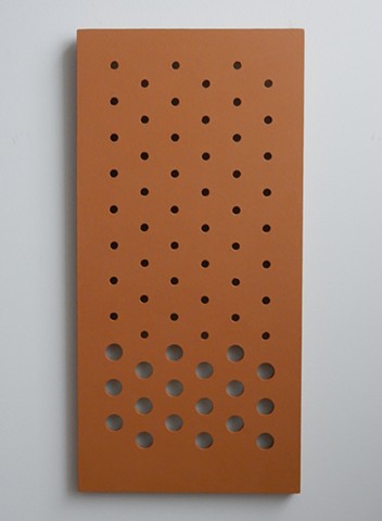 A low-relief, painted wood, wall-hung sculpture done in the manner of post-minimalism, geometric abstraction. "...where the inside and outside meet." Robert Fields, 2016, Chicago, IL. 