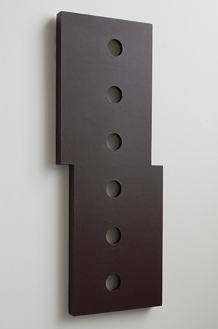 A low-relief, painted wood, wall-hung sculpture done in the manner of post-minimalism, geometric abstraction. "Here, it's all I got." Robert Fields, 2016, Chicago, IL. 