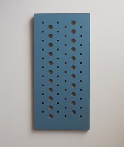 A low-relief, painted wood wall-hung sculpture done in the manner of post-minimalism, geometric abstraction. "Where do you draw the line separating one life from the other?" Robert Fields, 2016, Chicago, IL.