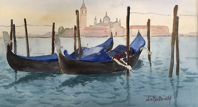 Venice, watercolor, art, gondolas