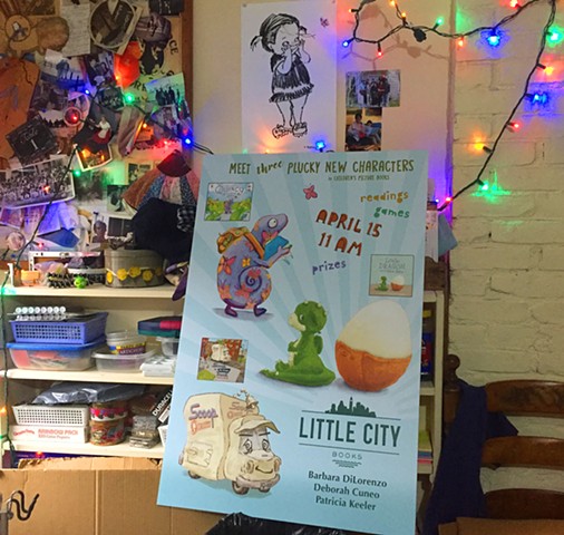 POSTER FOR LITTLE CITY BOOKSIGNING taken in my studio