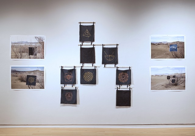 Installation View: (center) Whole Earth Samplers I  
(left/right) Whole Earth Samplers at Elephant Butte, NM II, III,

