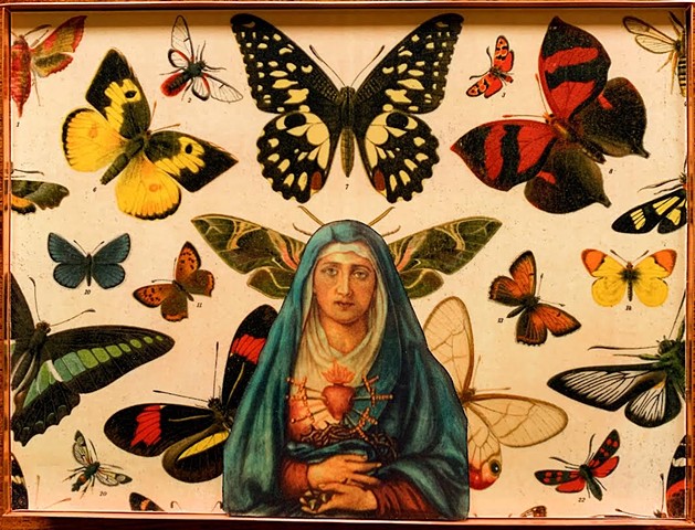 Encaustic Collage of antique prints by Flora Calabrese