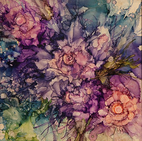 flower, purple, tile, painting, garden, summer, alcohol ink, rose, evening, frangrance, 