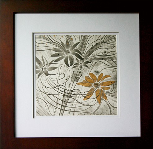 flowers, gold leaf, print, music of the spheres