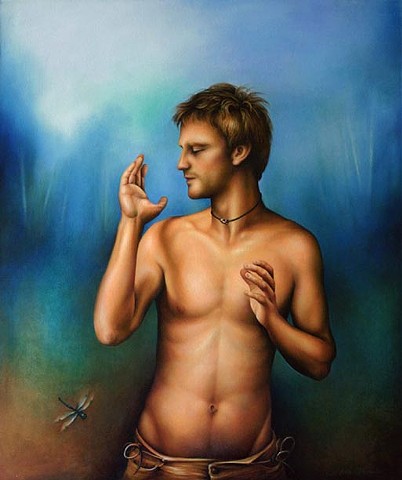 Man, Sexy, Painting, Art, Dragonfly, Light, Glow, energy, flow, Male