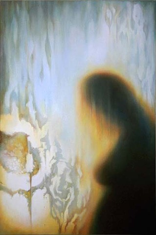 Angel, figurative, glow, light, veil, woman, nude, silhouette, oil painting, art