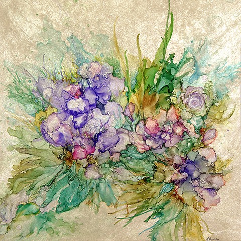 flower, purple, iris, tile, painting, garden, summer, alcohol ink
