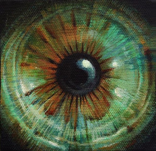 eye, painting, brown, green, cosmos, flower, Iris, circle, orb. portrait