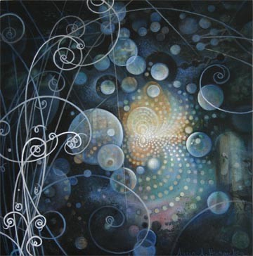 Painting containing particles of light in a Quantum field. 