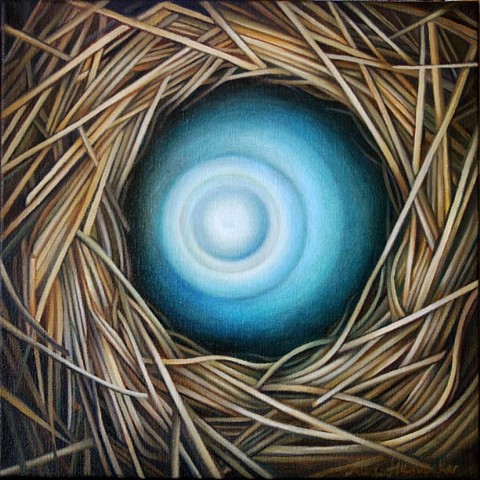 nest, water, magic, oil painting, orb, circle