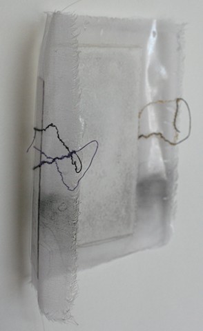 Small silk and paper drawing with violet ink and thread