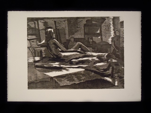 Reclining. 12 x 16". Reductive Woodcut. Relief Print. 2010. 