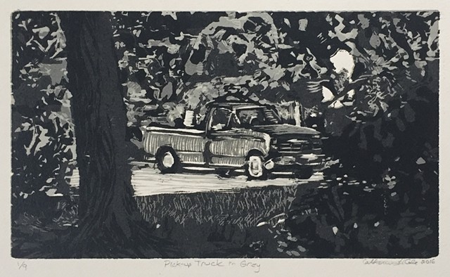 Pick-Up Truck in Grey Reductive Woodcut 2016 1/9 EV Edition Variation Variable