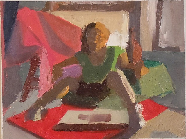 Oil Sketch. Oil on Paper. September 2010. Girl Woman Reading Sitting