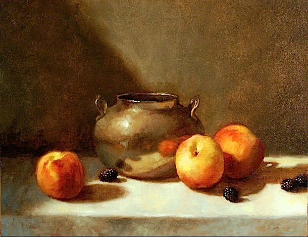 Silver Pot with Peaches