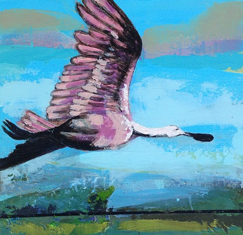 Roseate Spoonbill  with glazed landscape 