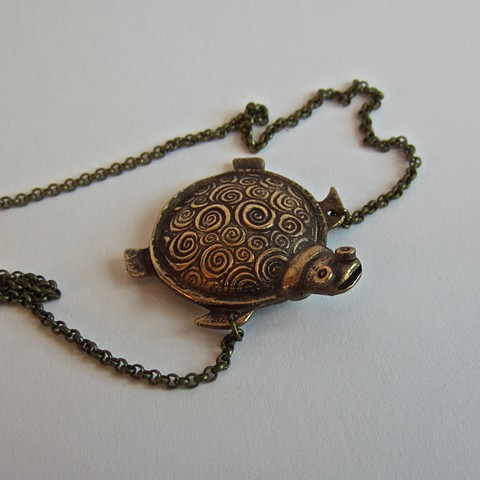 Bronze Turtle whistle necklace