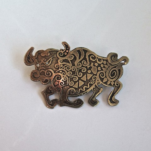 Etched Bull pin