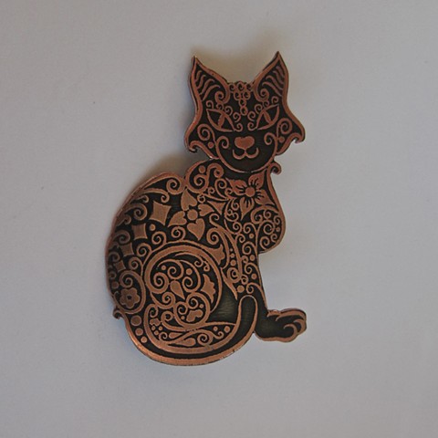 Etched Cat pin