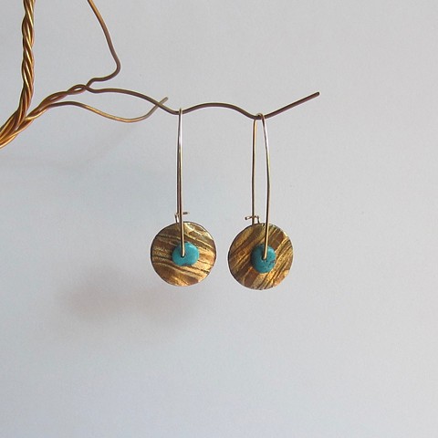 Large Mixed Metal Circle and Turquoise Spinner earrings