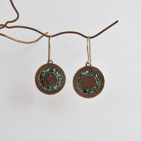 Golden Circles with Turquoise Inlay earrings