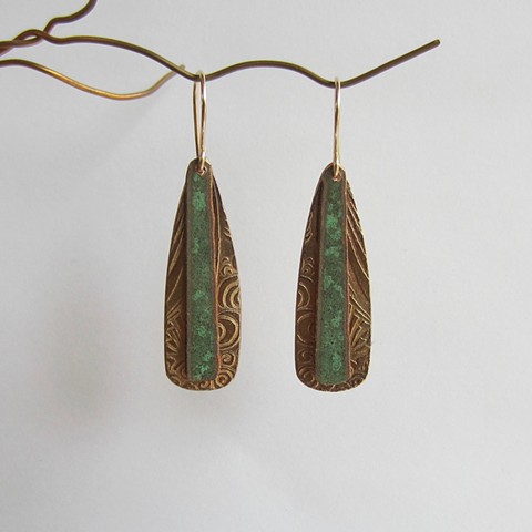 Long Gold & Green  earrings