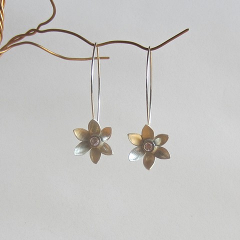 Flowers with Pink Stone earrings