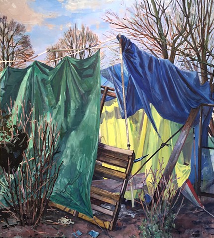 homelessness, provisional living, shelter, sticks and cloth