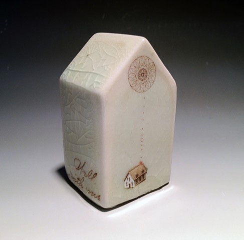slip cast porcelain house with decal of mandala