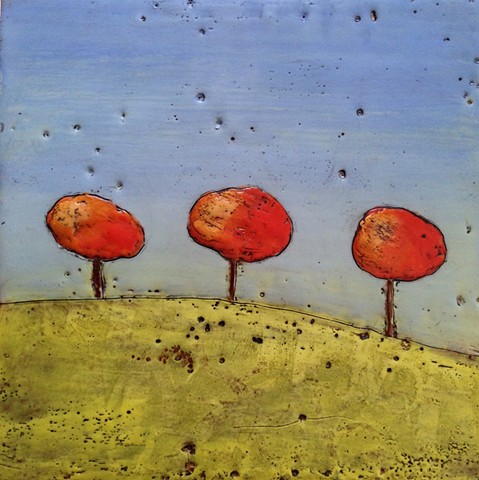 Autumn Trees #3 - Encaustic painting by Virginia Parks