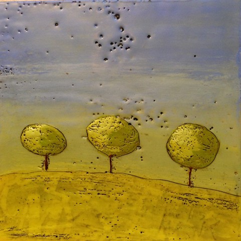 Spring Trees #1  - Encaustic painting by Virginia Parks