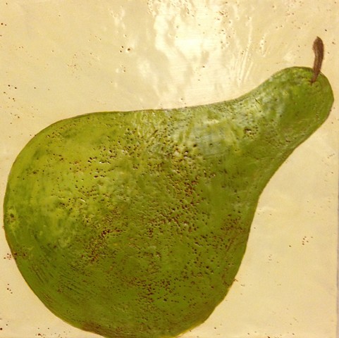 Leaning Pear - encaustic by Virginia Parks