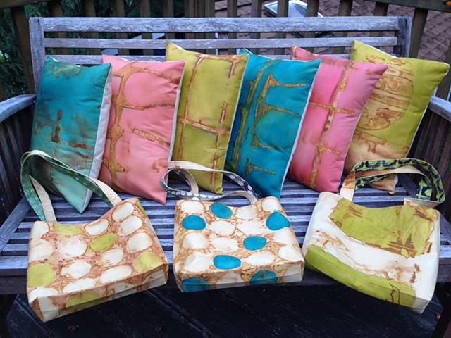 Rusted and Dyed Pillows and Totes
