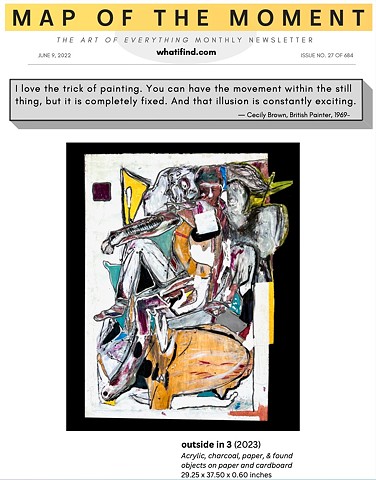 Page 1 of Issue #27 of MOTM shows a piece titled "outside in 3" by Steven Tannenbaum along with a quote by Cecily Brown about the trick of painting.