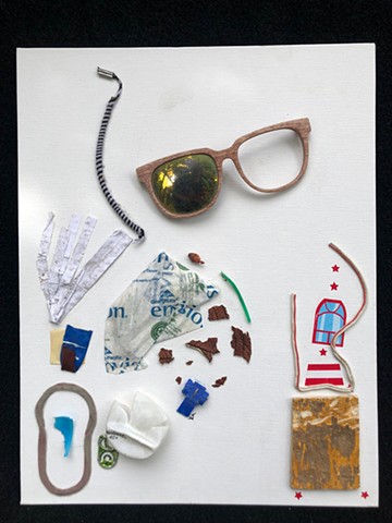 This mixed media abstract placing piece by Steven Tannenbaum of The Art of Everything uses found objects to create flow, order and balance in a collage